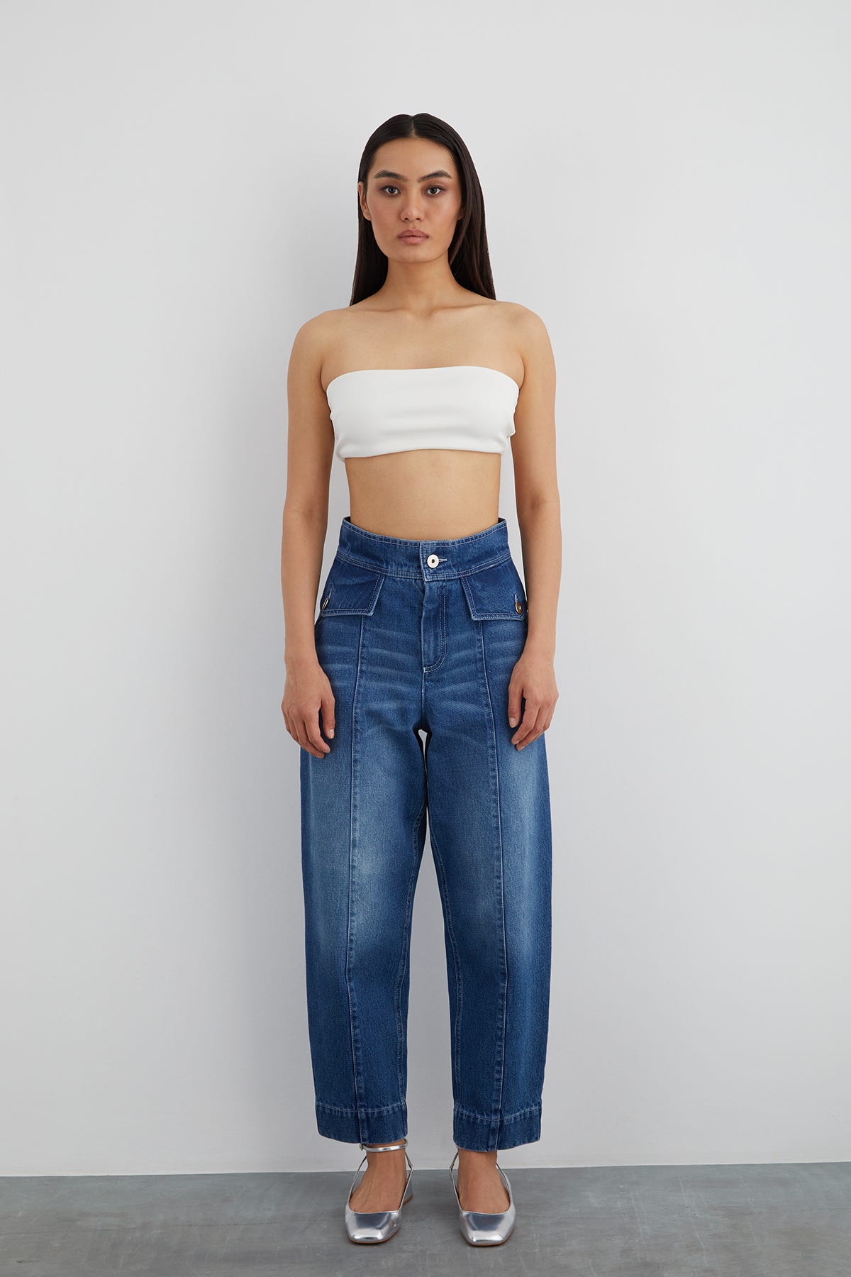 Arka Cep Nakış Detaylı Slouchy Jean Pantolon