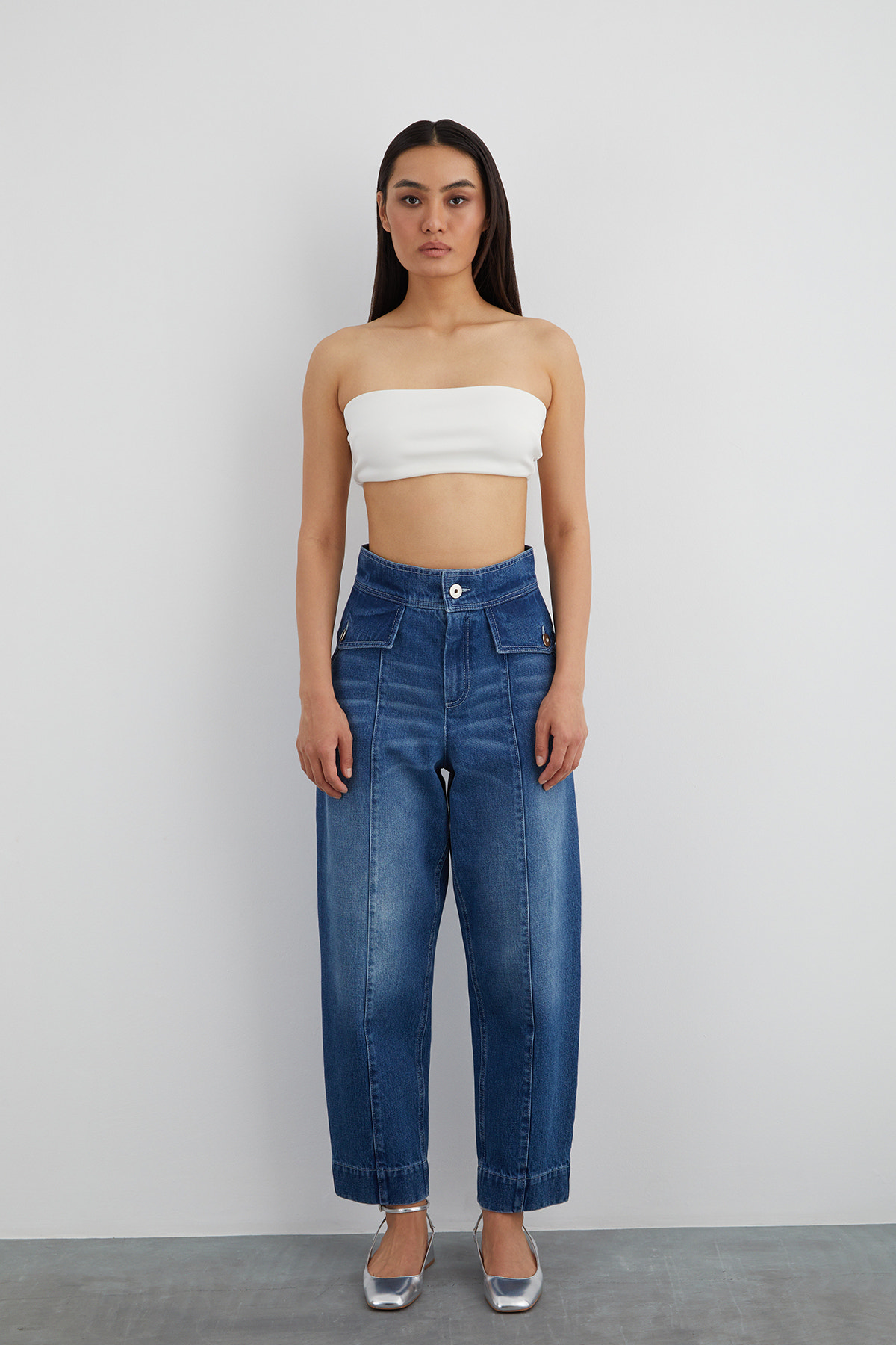 Arka Cep Nakış Detaylı Slouchy Jean Pantolon