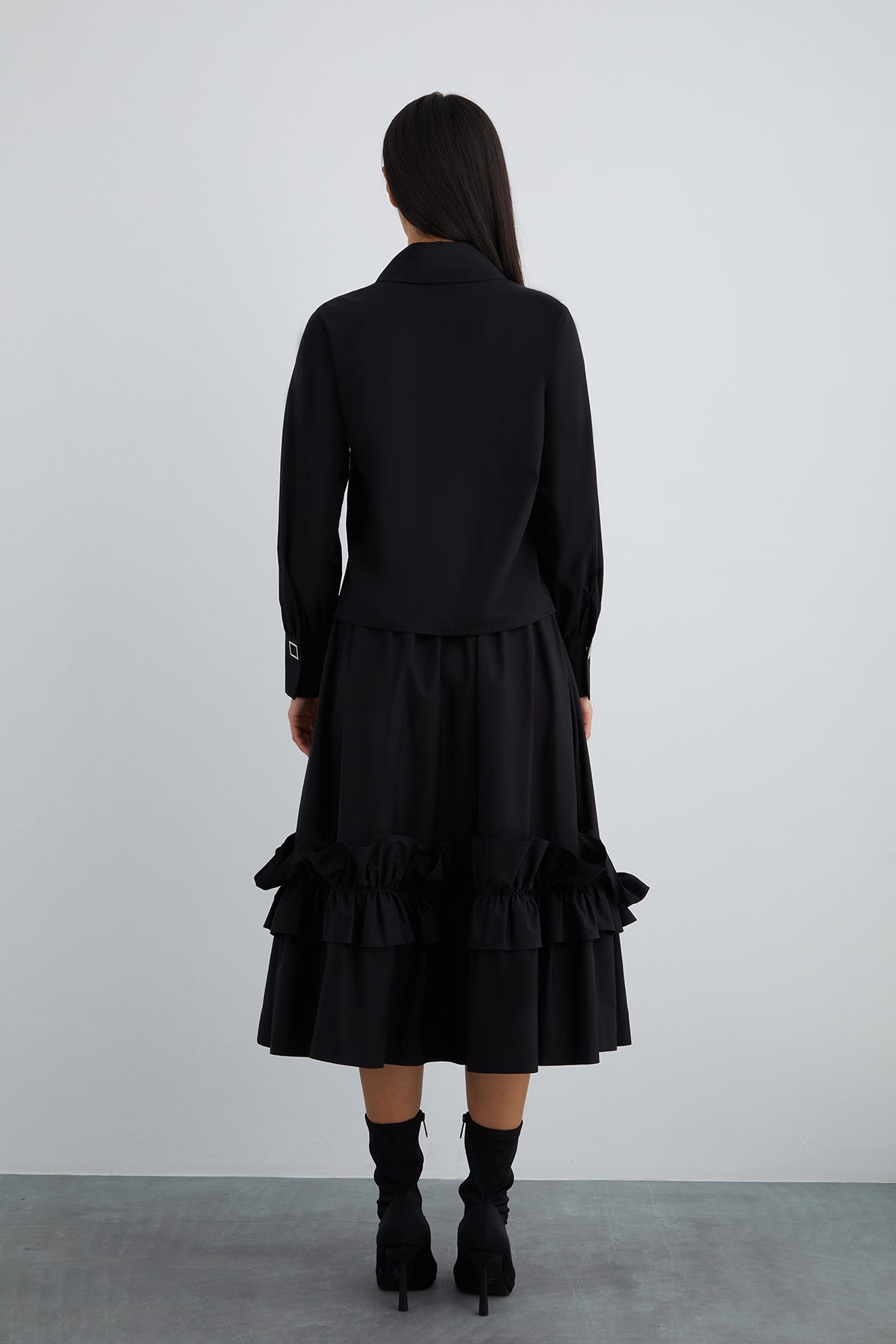 Süs Fermuar Detaylı Yakası Çtçıtlı Uzun Kol Poplin Gömlek