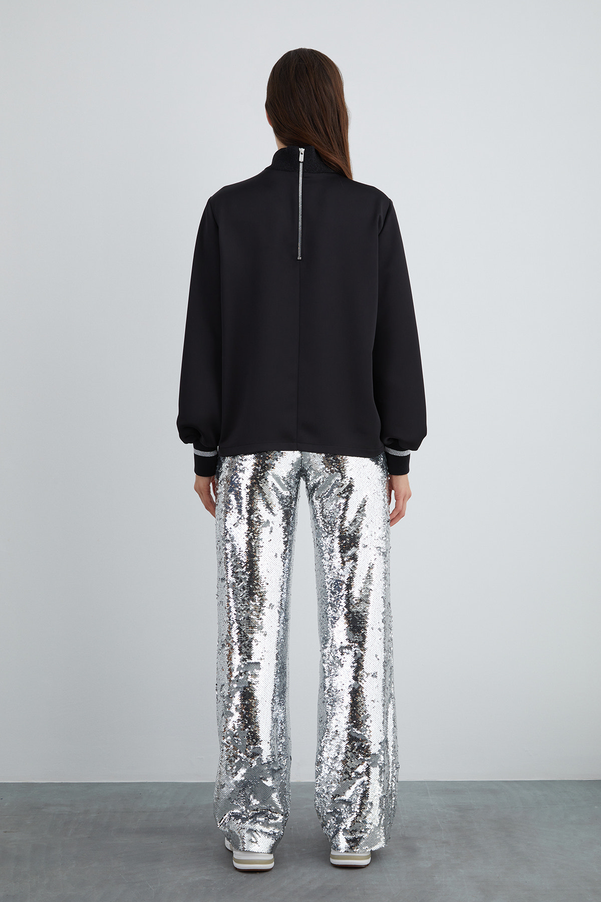 Ön Özel Desen Triko Bantlı Dik Yaka Bluz