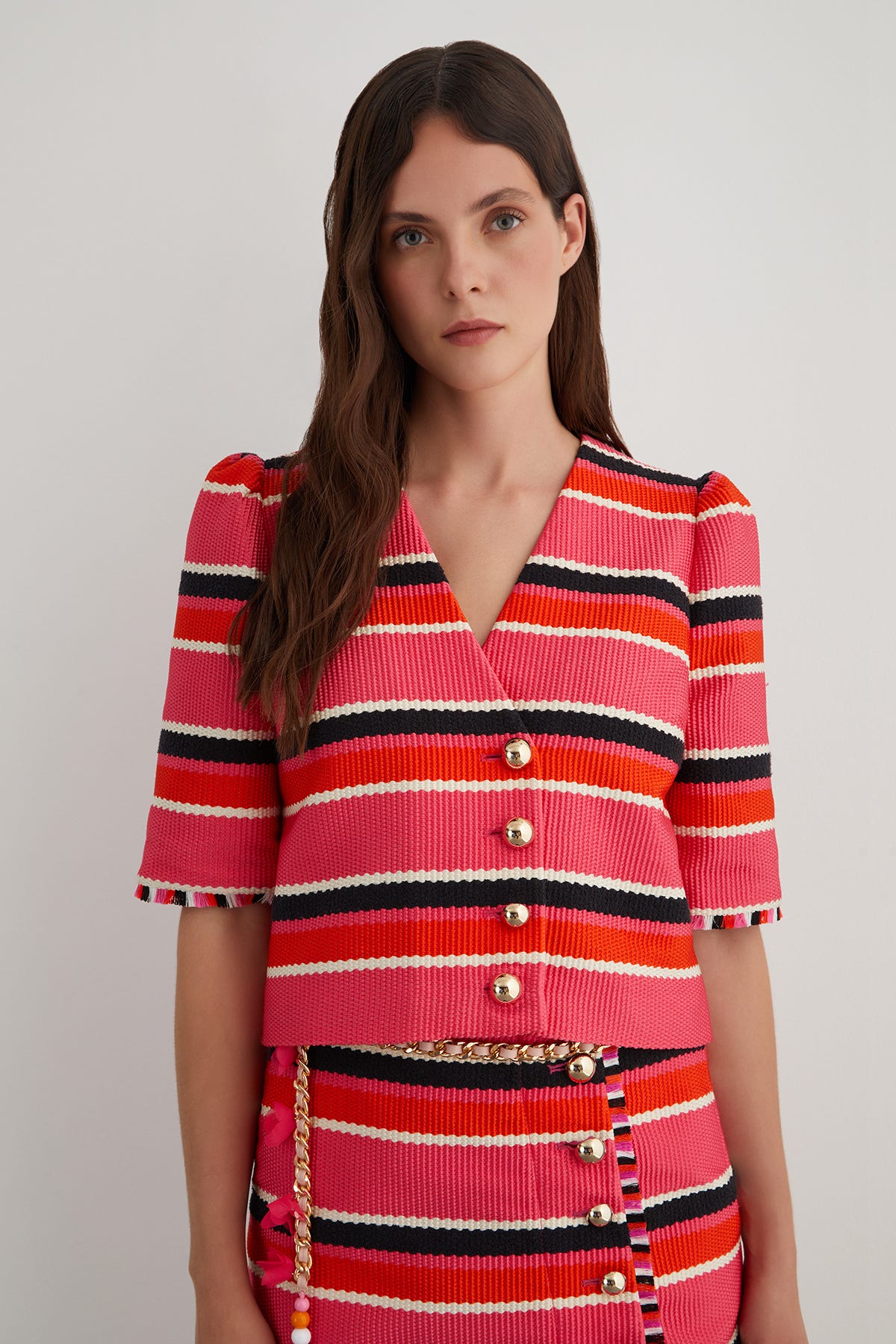 Kol Ucu Püskül Detaylı Düğmeli Ceket