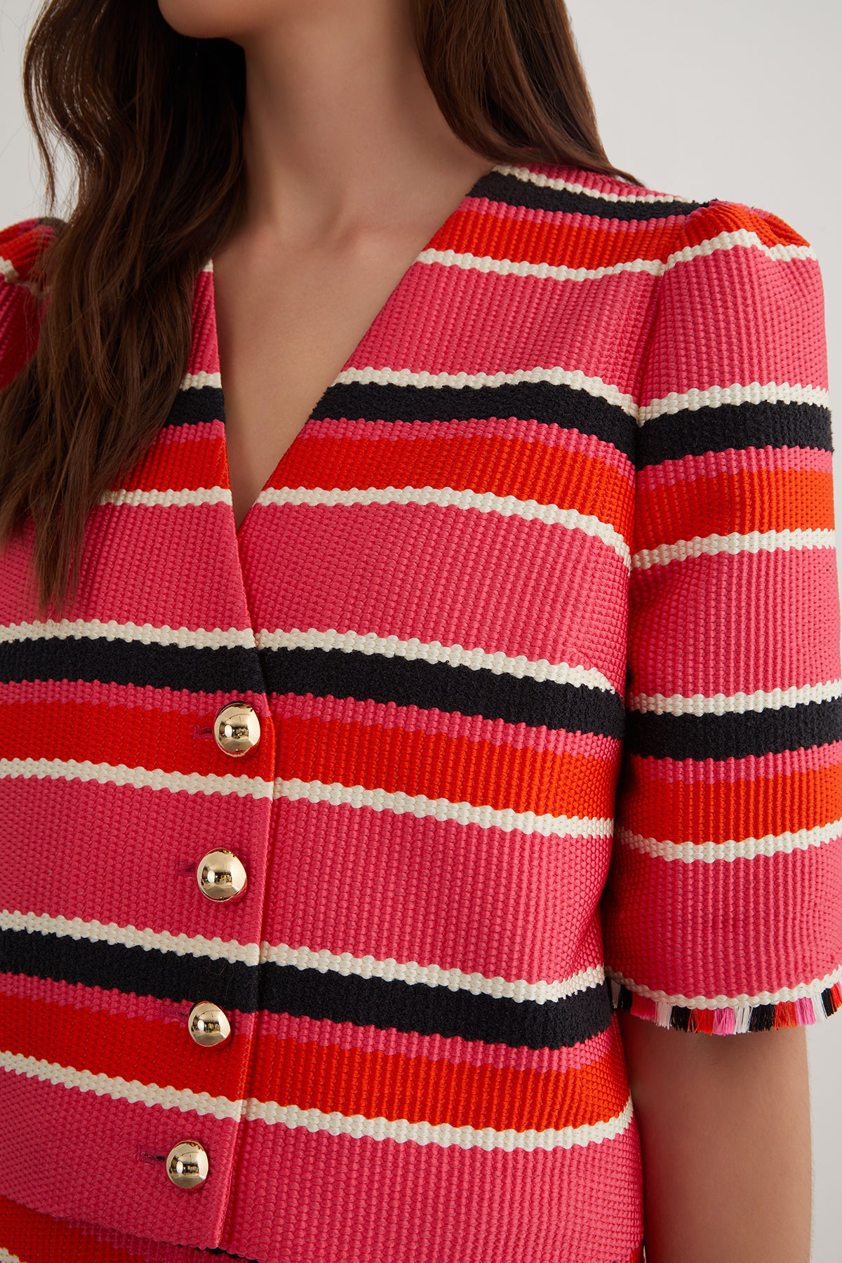 Kol Ucu Püskül Detaylı Düğmeli Ceket