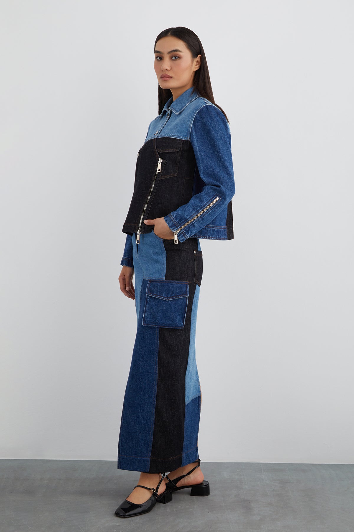 Asimetrik Çok Parçalı Jean Ceket