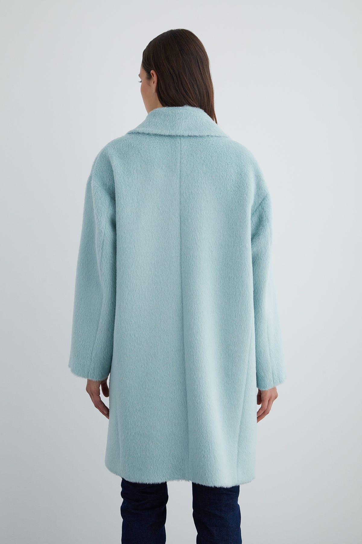 Cep Altı Model Detaylı Uzun Mint Yeşili Kaşe Kaban