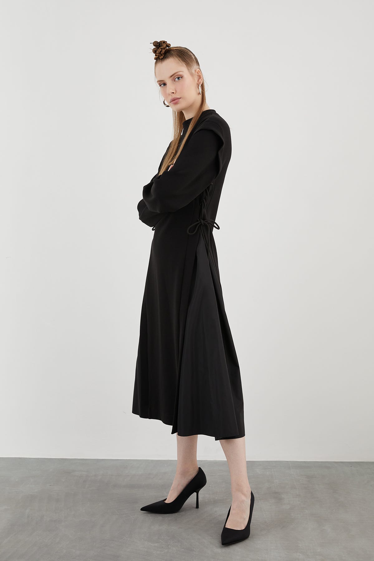 Dik Yaka Uzun Kollu Midi Boy Sweatshirt Örme Spor Elbise