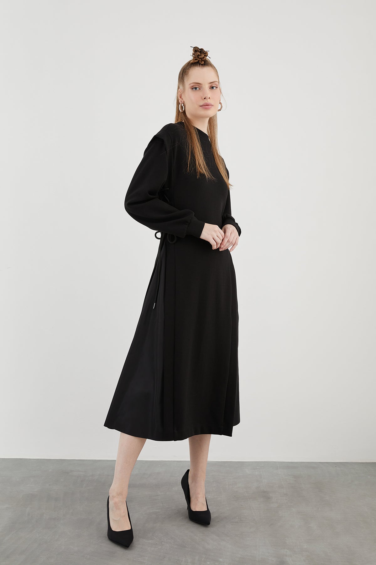 Dik Yaka Uzun Kollu Midi Boy Sweatshirt Örme Spor Elbise