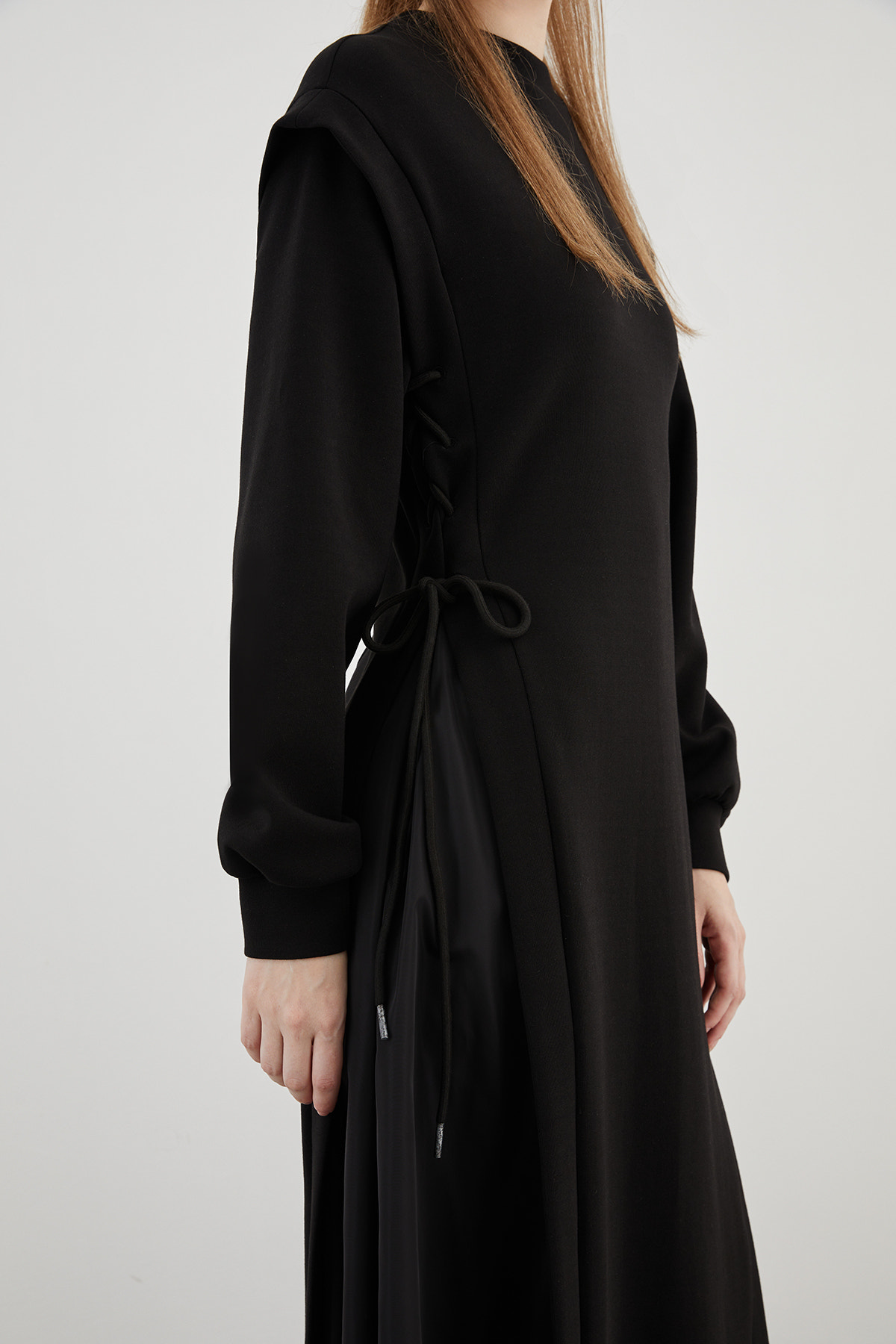 Dik Yaka Uzun Kollu Midi Boy Sweatshirt Örme Spor Elbise