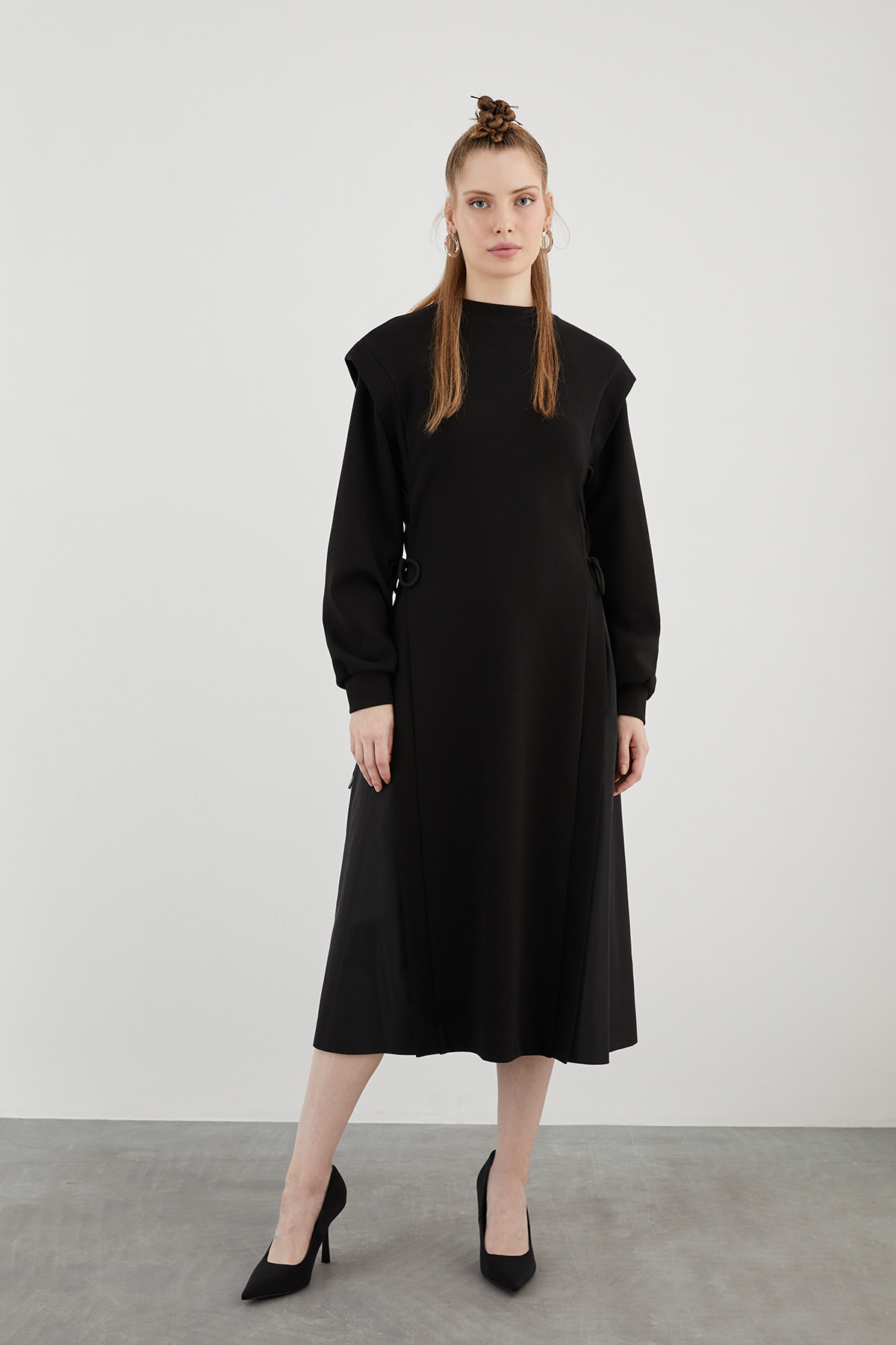 Dik Yaka Uzun Kollu Midi Boy Sweatshirt Örme Spor Elbise