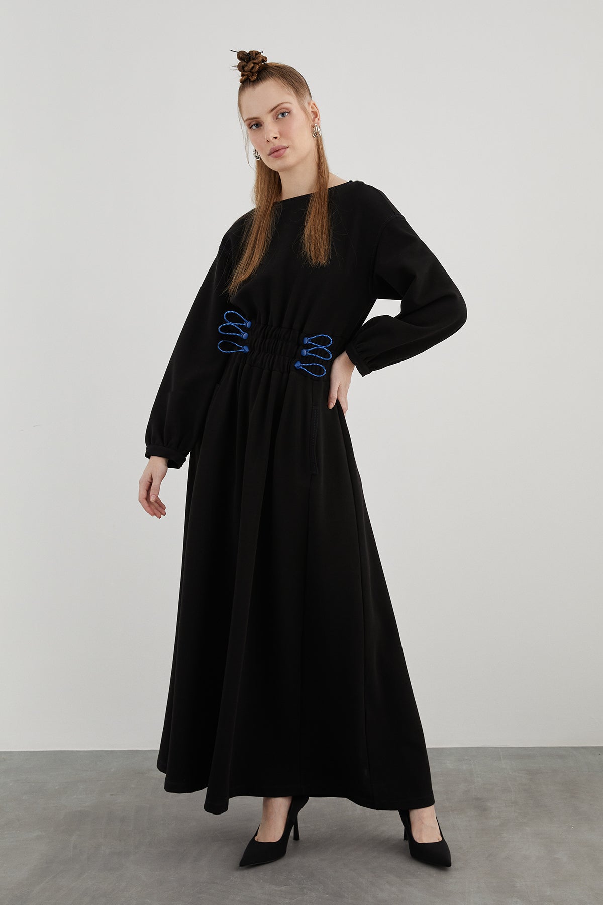 Düşük Omuz Rahat Kesim Maxi Boy Elbise