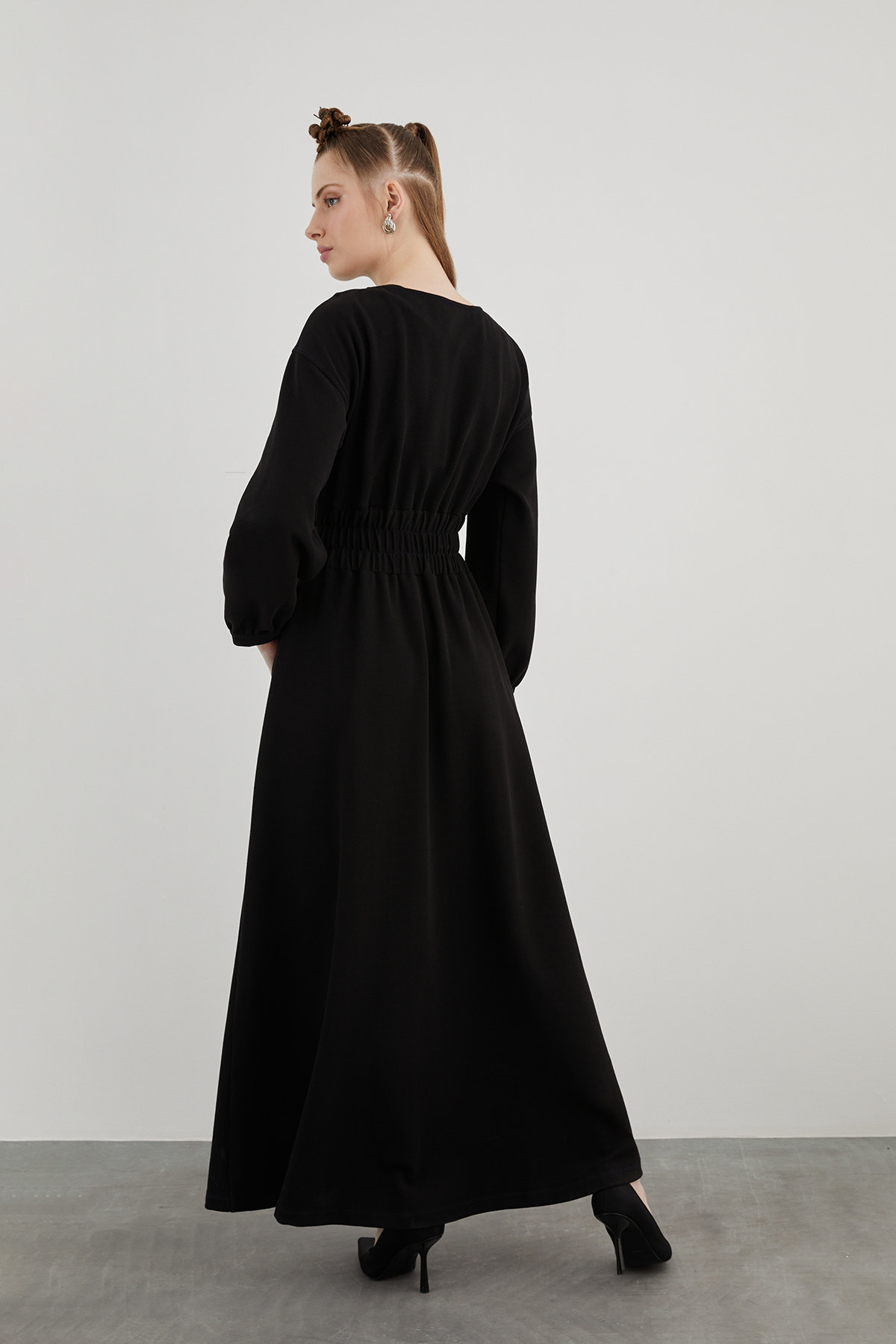 Düşük Omuz Rahat Kesim Maxi Boy Elbise