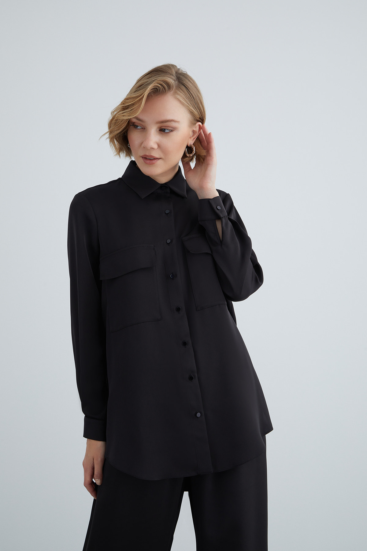 Rahat Kesim Gömlek Ve Beli Lastikli Geniş Paça Takım