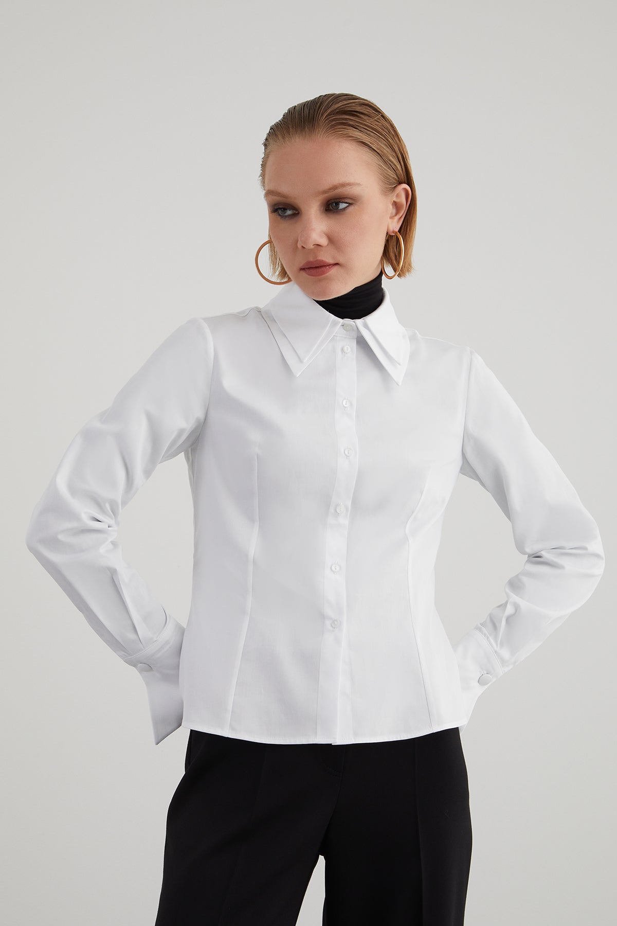 Fit Kesim Likralı Poplin Pamuk Gömlek