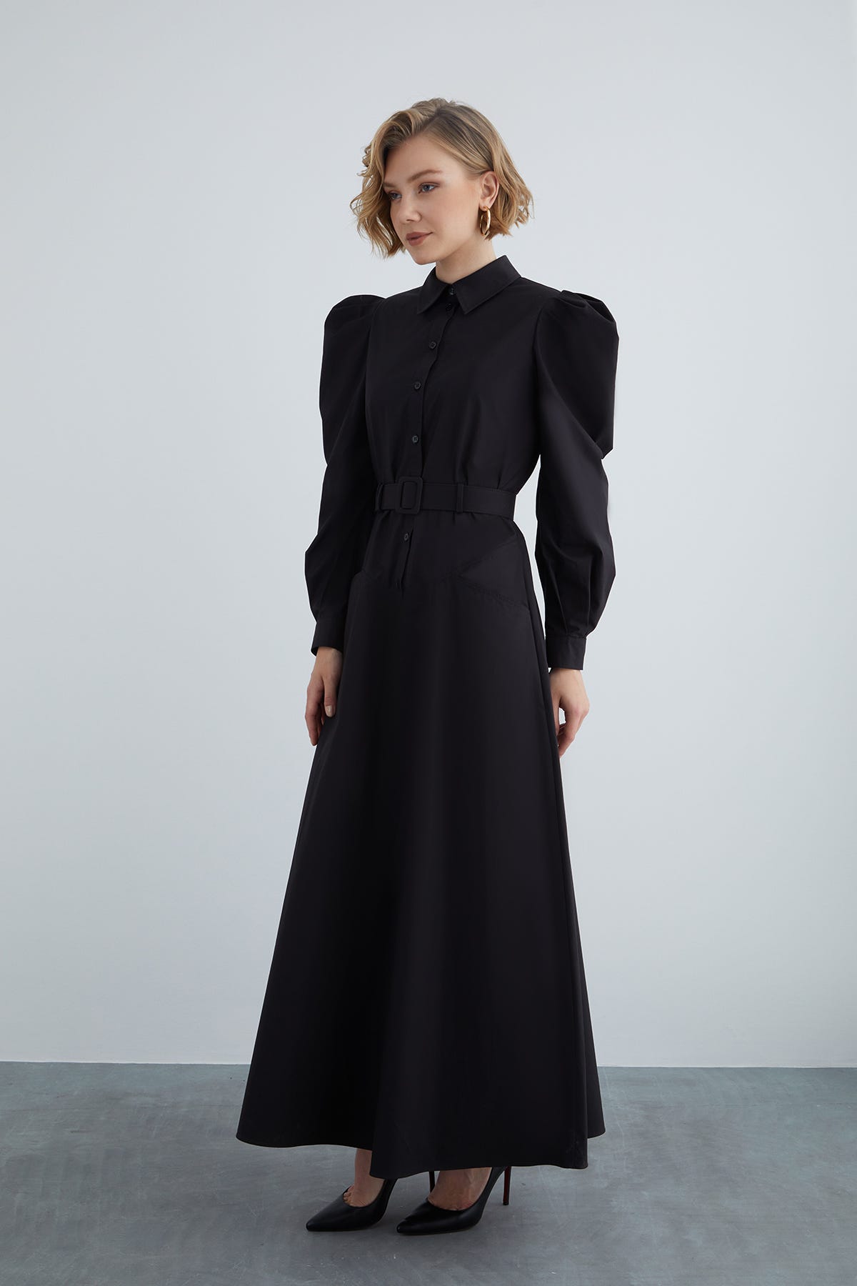 Kemer Detaylı Cepli Maxi Elbise