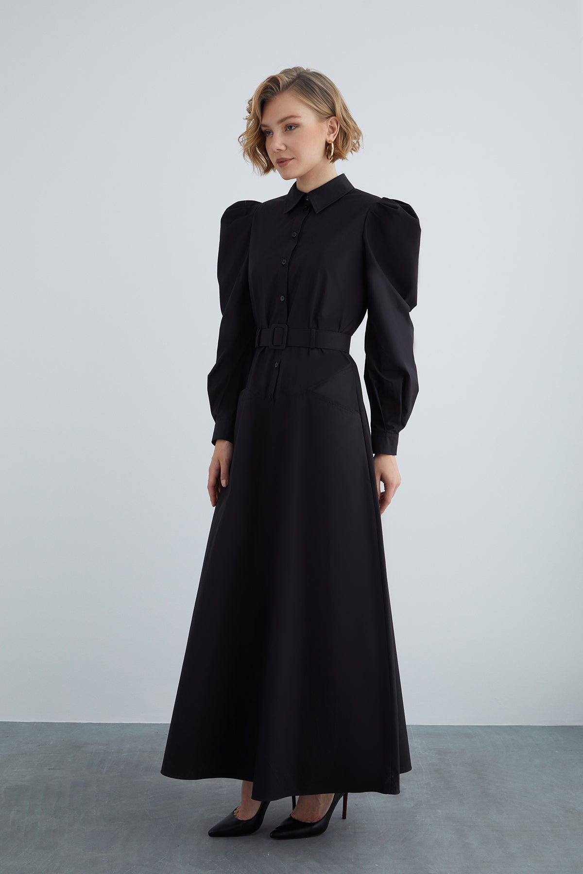 Kemer Detaylı Cepli Maxi Elbise