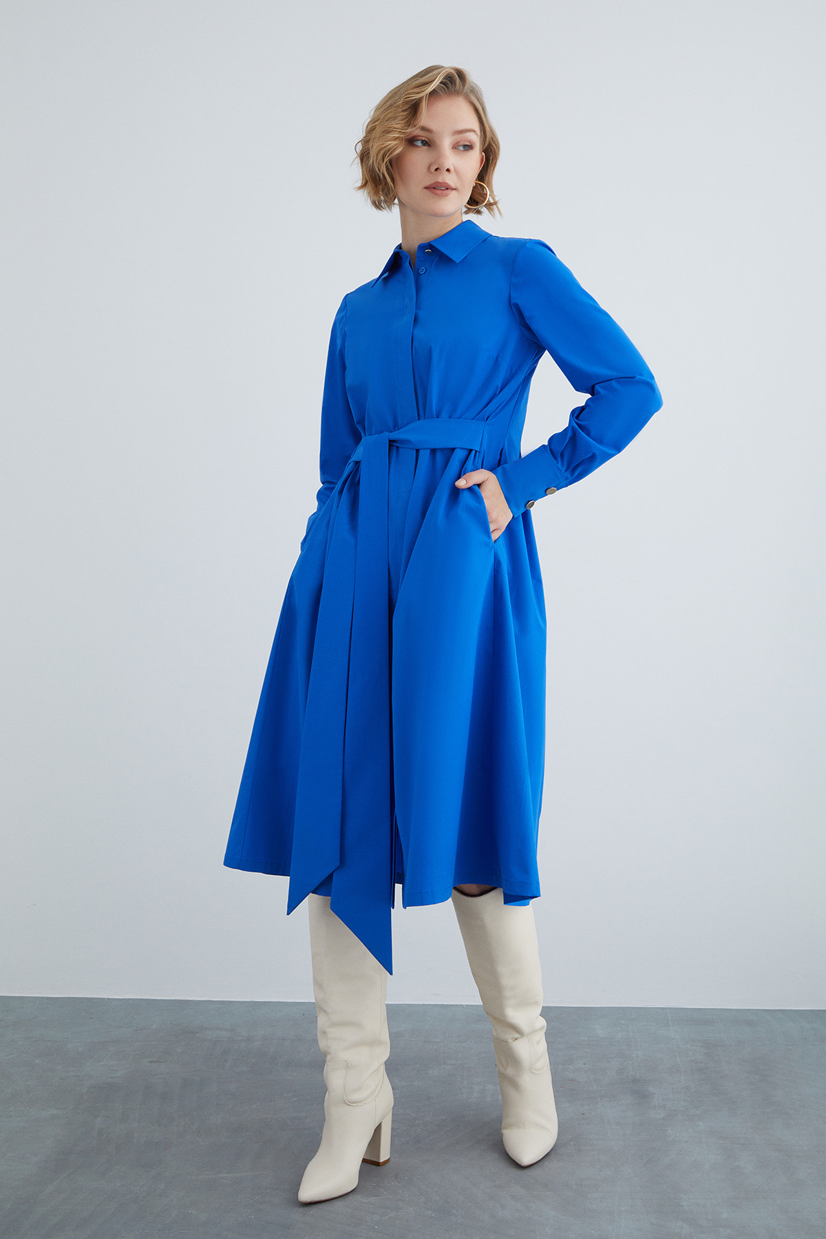 Midi Boy Rahat Kesim Pamuk Elbise