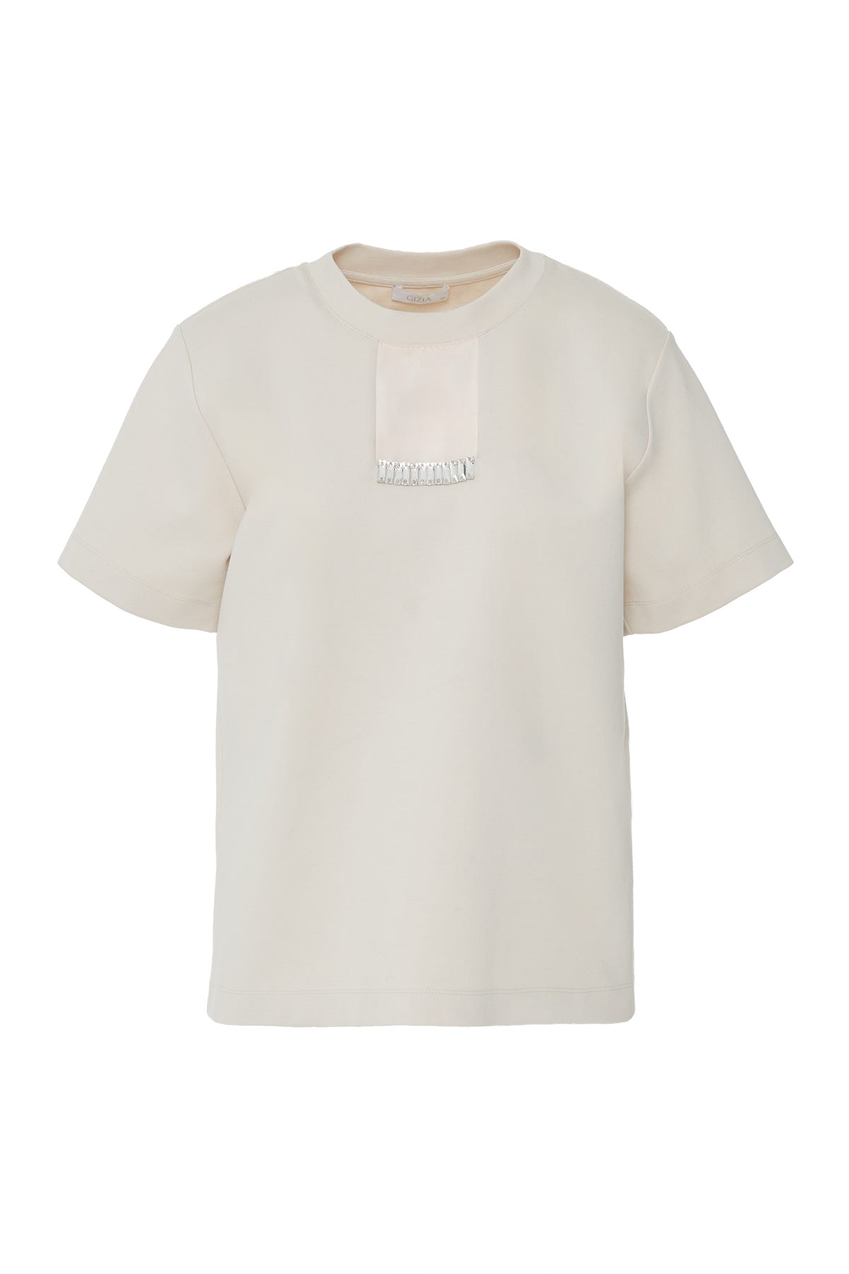 Önü Taşlı Arka Beden Etiket Detaylı T-Shirt