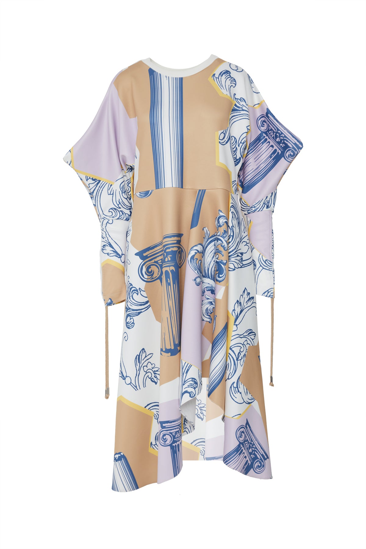 Özel Desenli Kolu Büzülebilir Midi Elbise