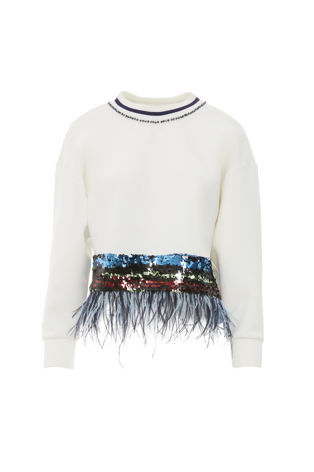 Etek Ucu Tüy Detaylı Pul Payet Garnili Yakası İşlemeli Sweatshirt