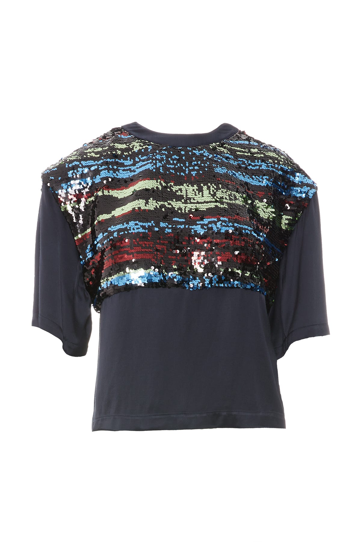 Üst Beden Payetli Payet Altı Saten Astarlı Kısa Kol Bluz