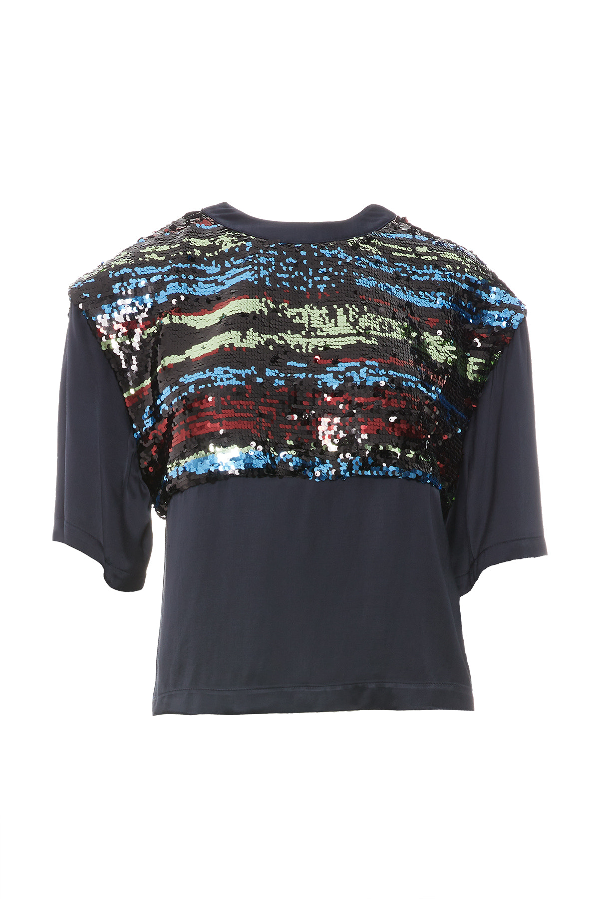 Üst Beden Payetli Payet Altı Saten Astarlı Kısa Kol Bluz