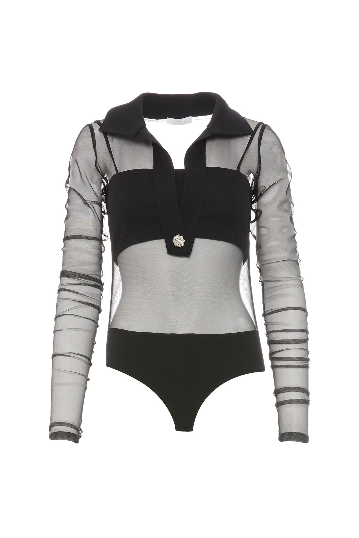 İçi Askılı Top Detaylı Alttan Çıtçıtlı Tül Bluz.