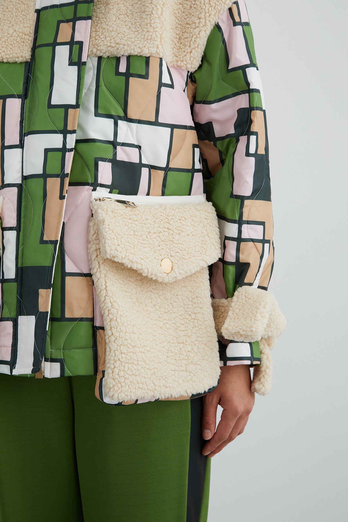 Renk Bloklu Renli Tüylü Ceket