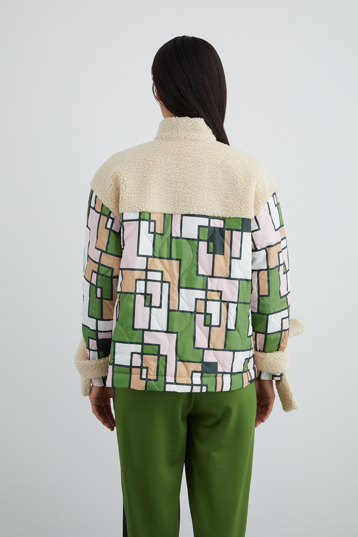 Renk Bloklu Renli Tüylü Ceket