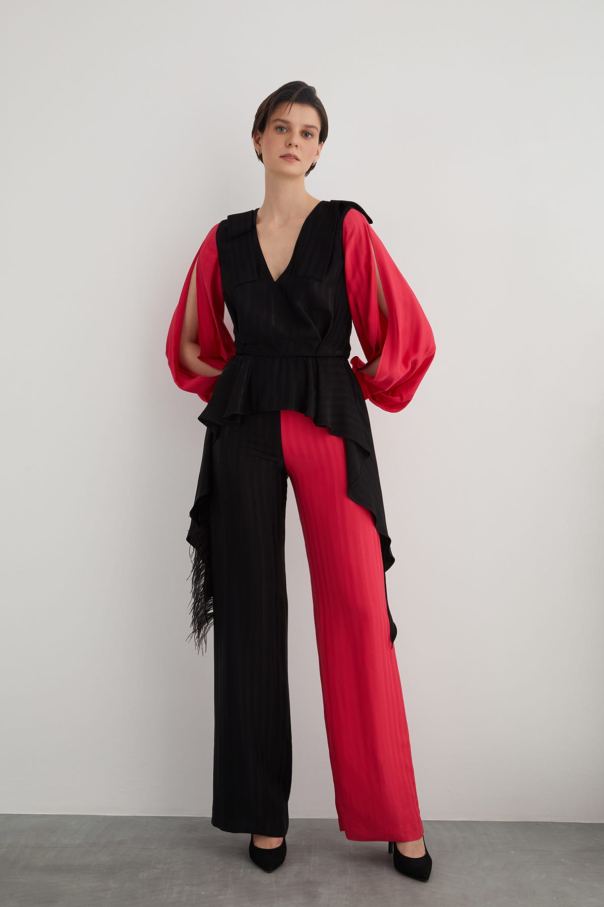 İki Renkli Pliseli Tulum