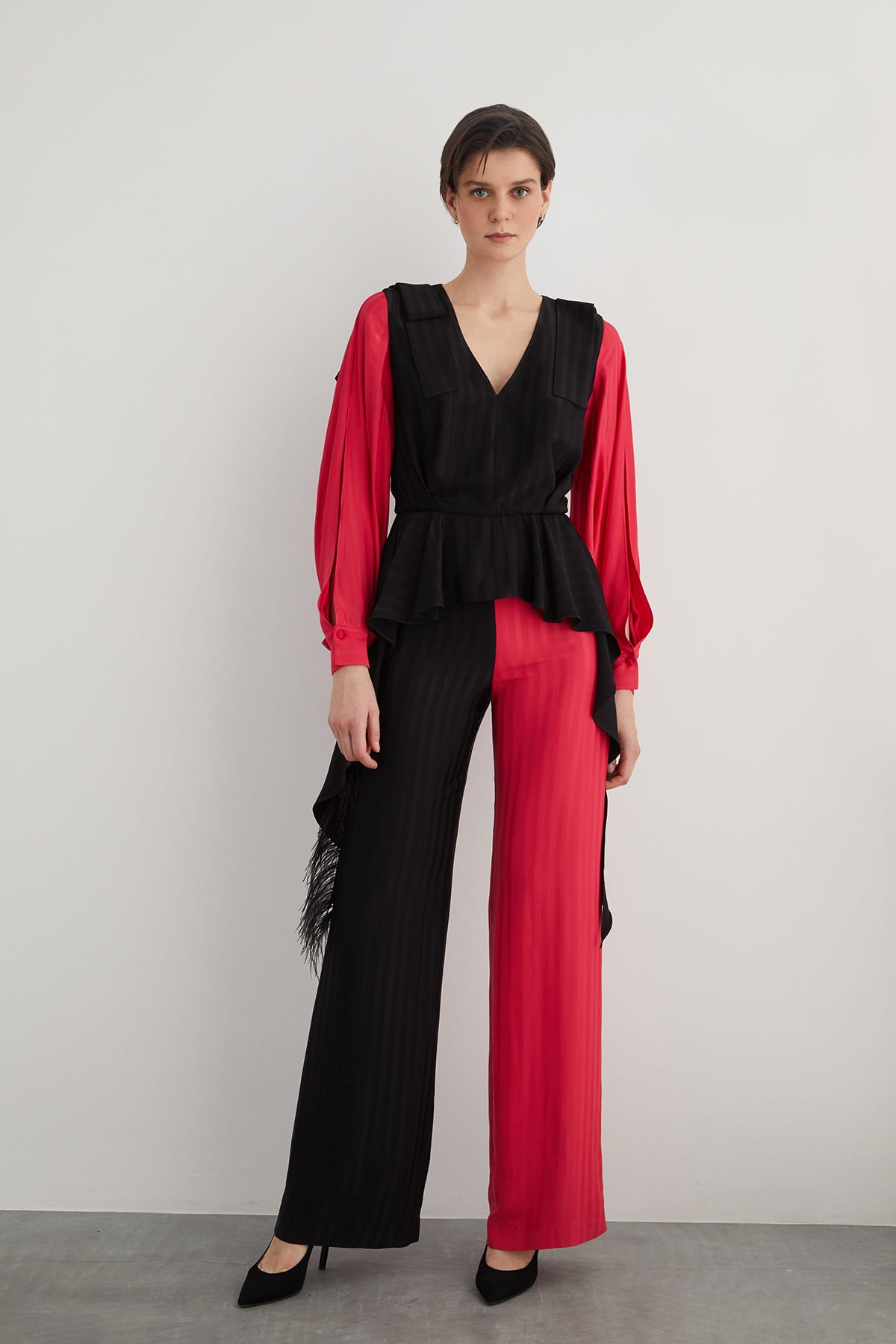 İki Renkli Pliseli Tulum