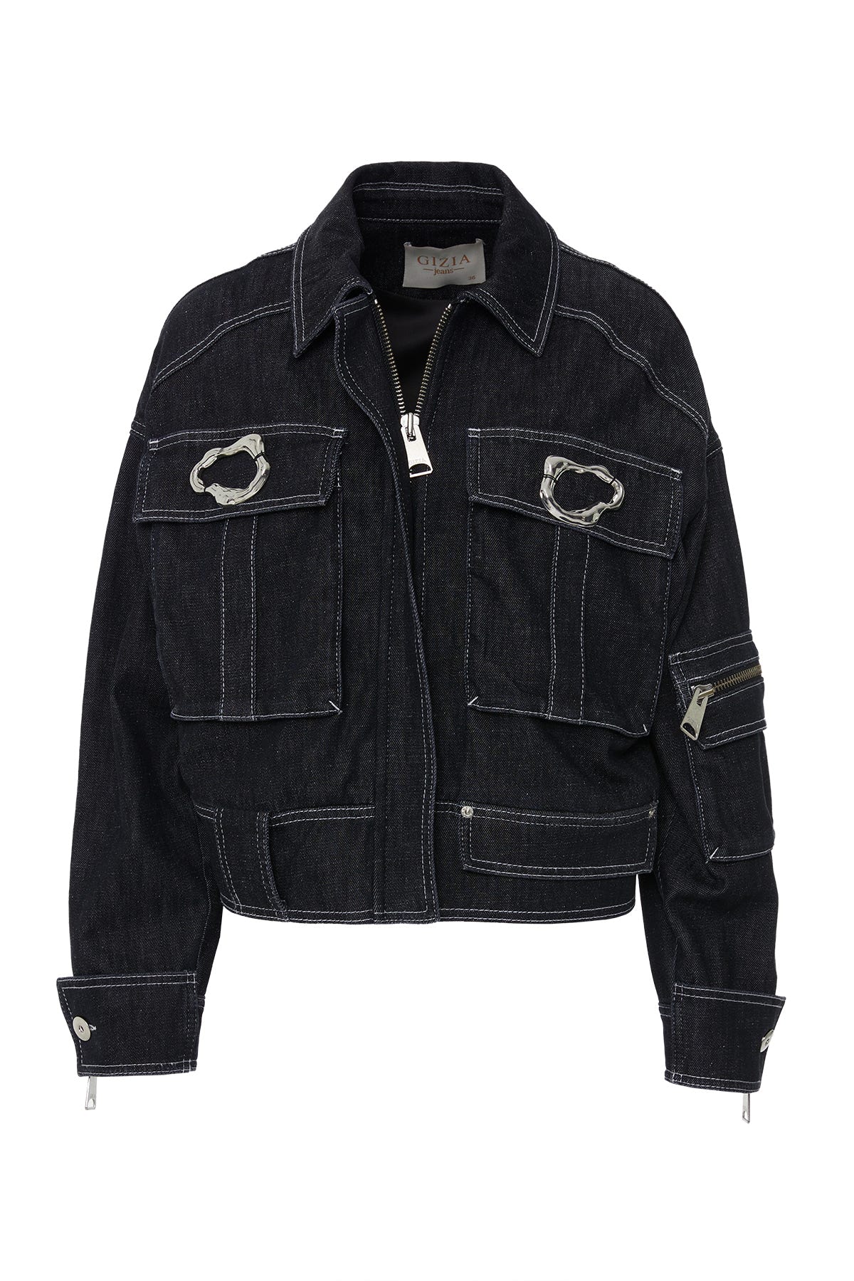 Aksesuar Detaylı Kolu Fermuarlı Geniş Cep Ceket