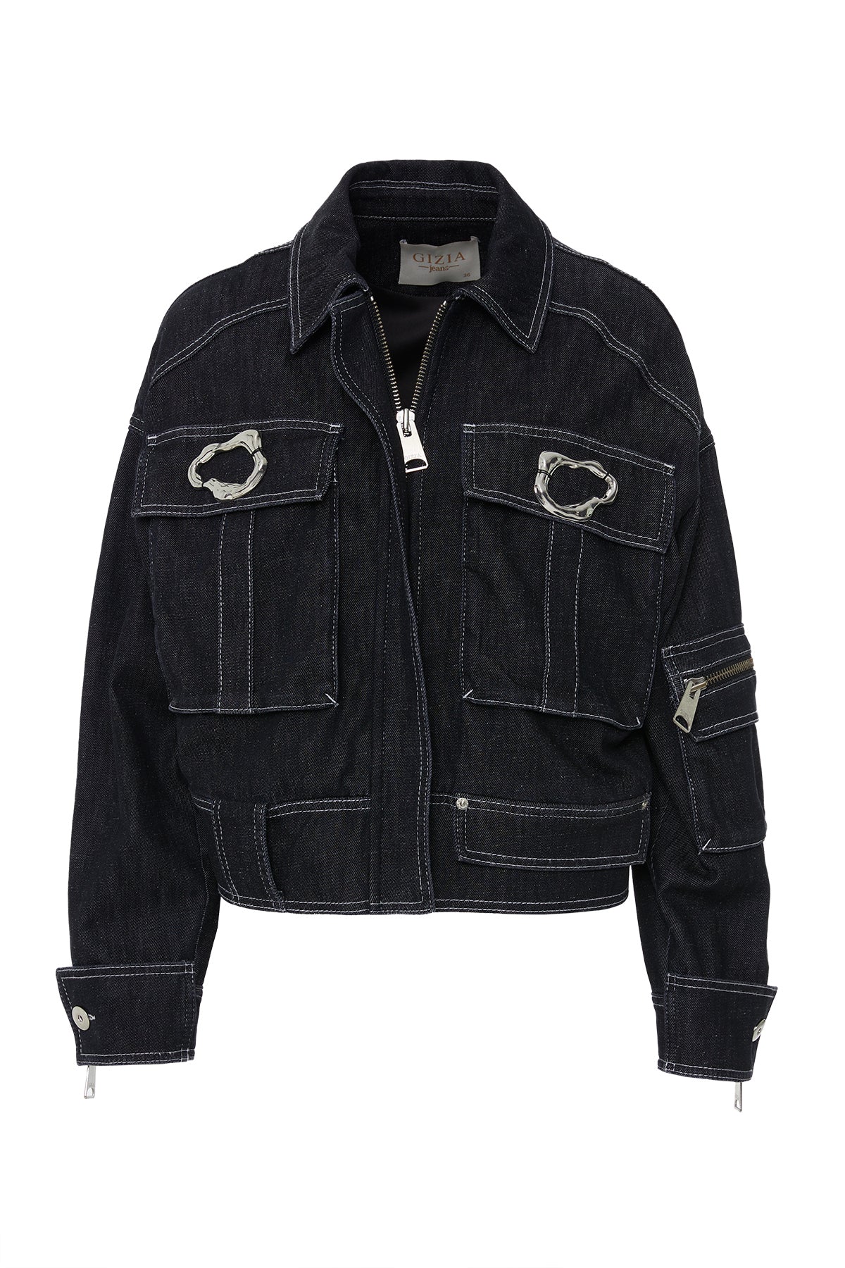 Aksesuar Detaylı Kolu Fermuarlı Geniş Cep Ceket