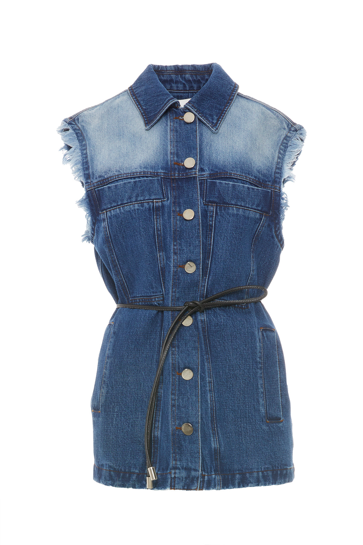 Arka Beden Etiket Detaylı Beli Kordon Bağcıklı Jean Yelek