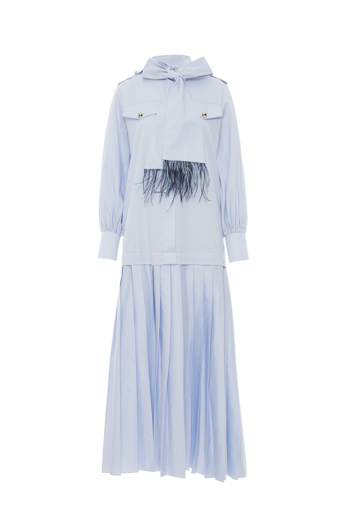 Yakası Bağlama Detaylı Piliseli Maxi Elbise