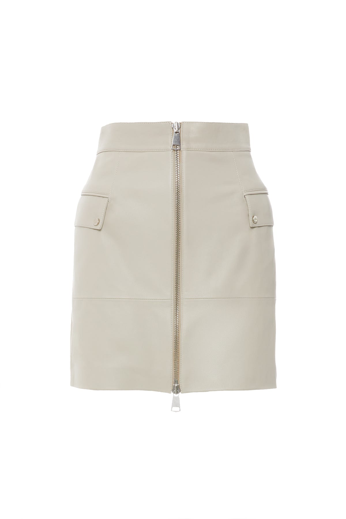 Cep Kapak Detaylı Önden Fermuarlı Deri Etek