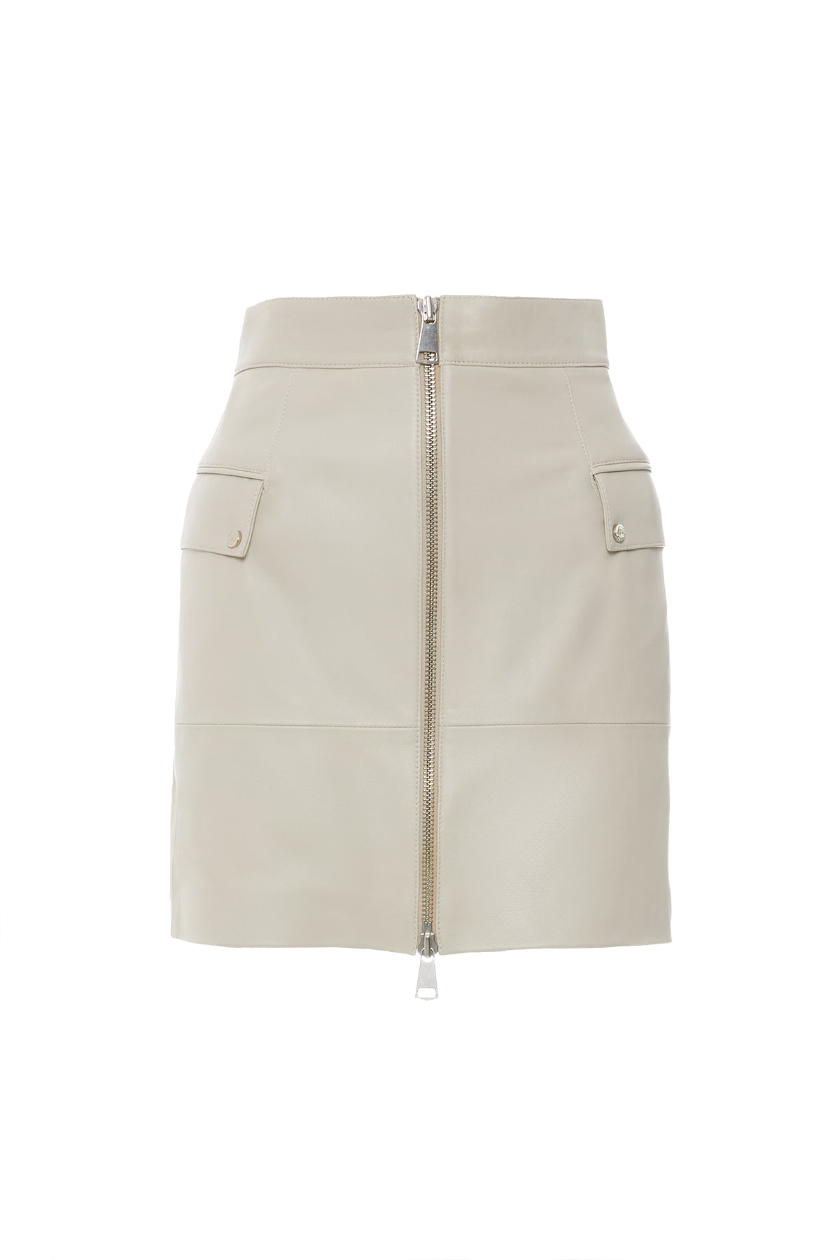 Cep Kapak Detaylı Önden Fermuarlı Deri Etek