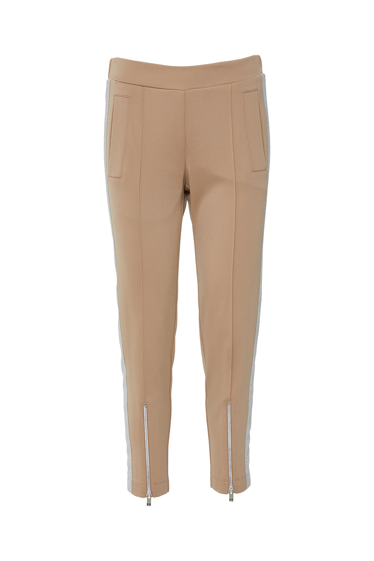 Arka Beden Etiket Detaylı Yanları Sim Şeritli Bej Eşofman Altı