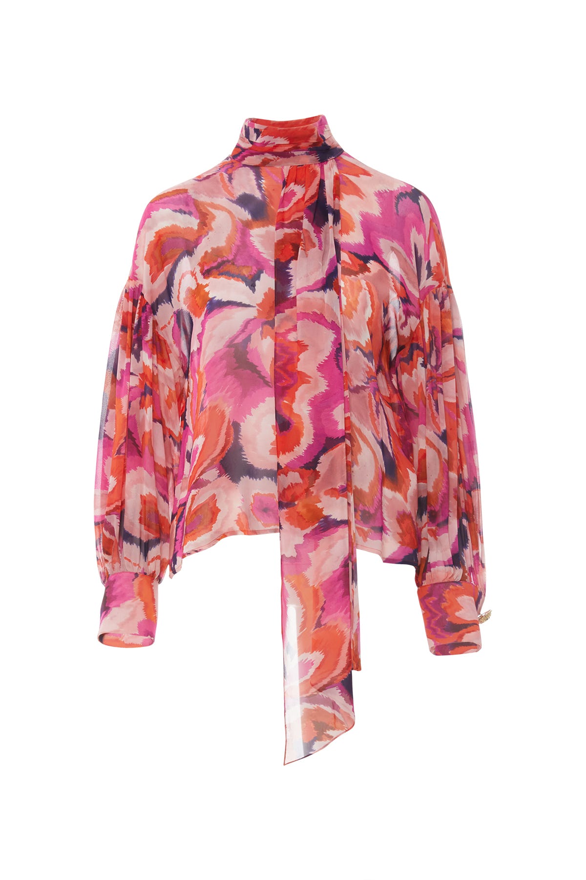 Dik Yaka Desenli Şifon Bluz