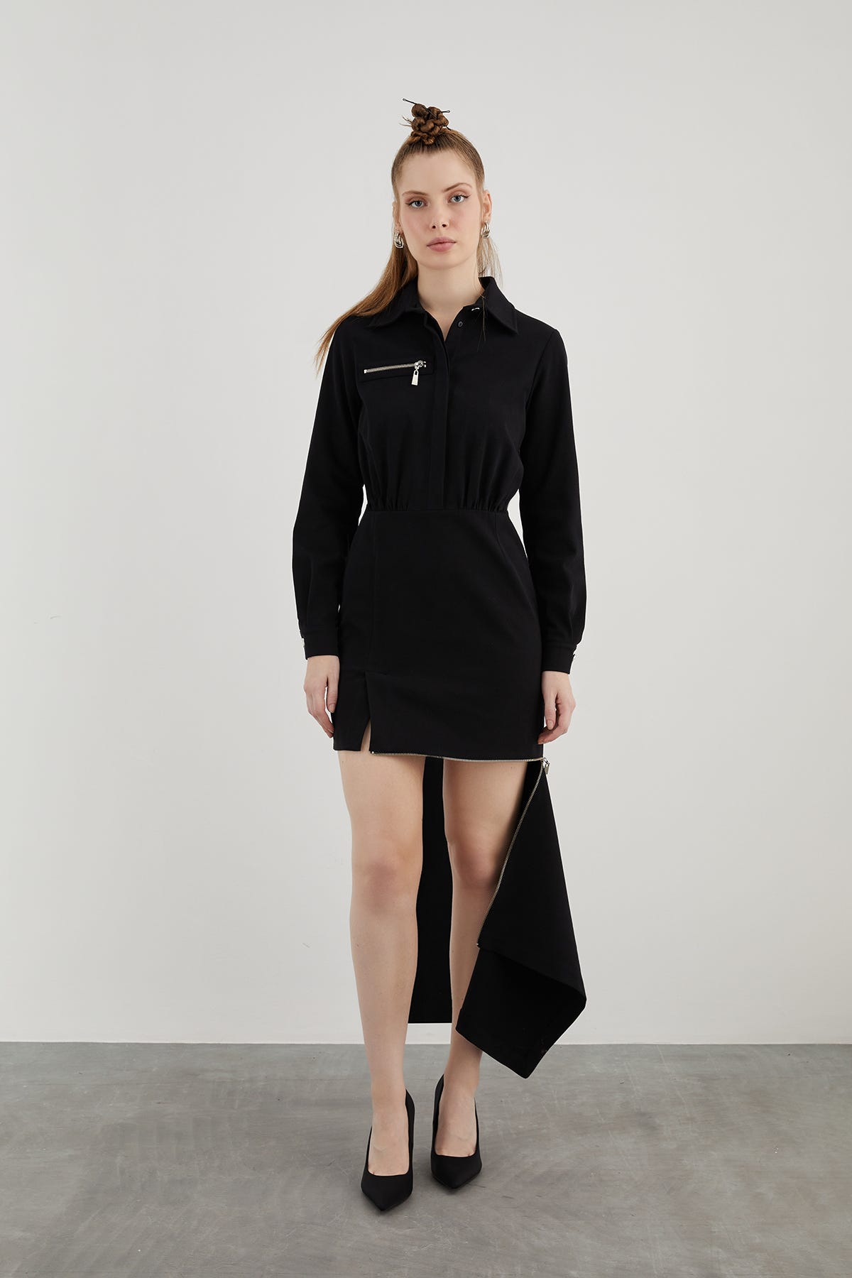 Fermuar Detaylı Midi Boy Elbise