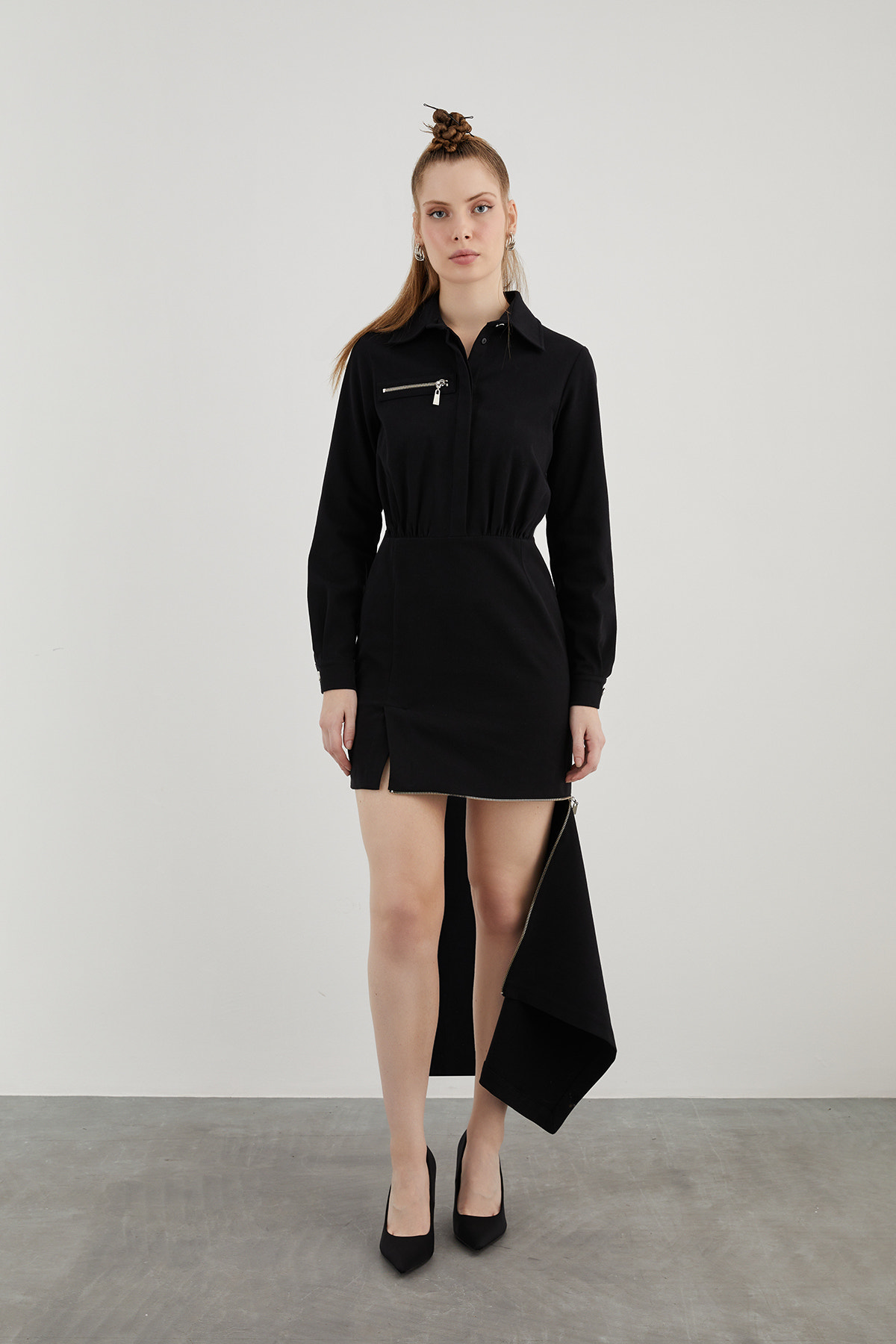 Fermuar Detaylı Midi Boy Elbise