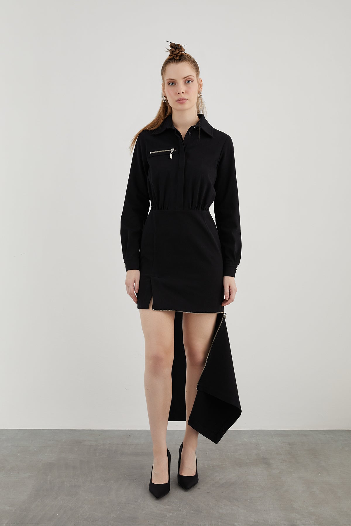 Fermuar Detaylı Midi Boy Elbise