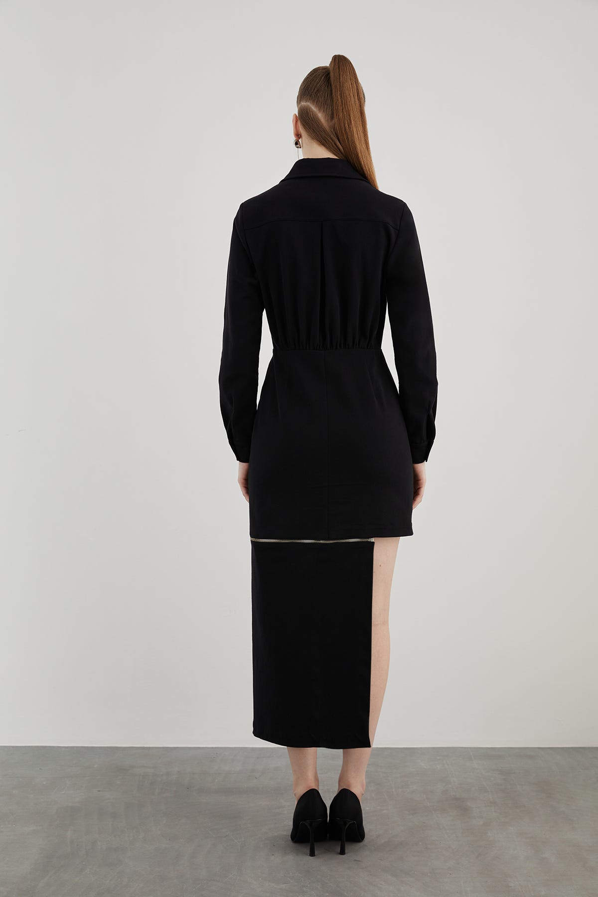 Fermuar Detaylı Midi Boy Elbise