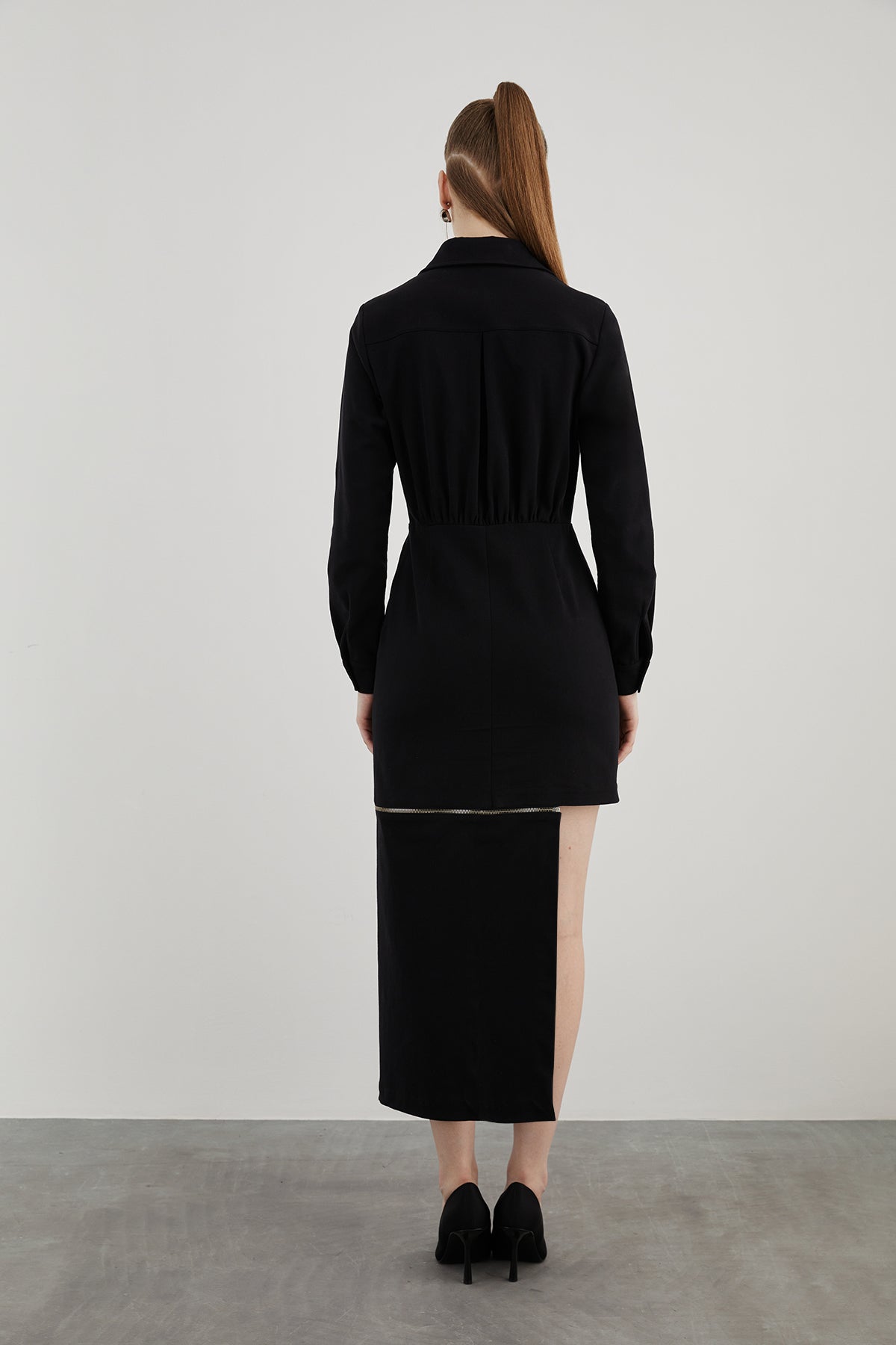 Fermuar Detaylı Midi Boy Elbise