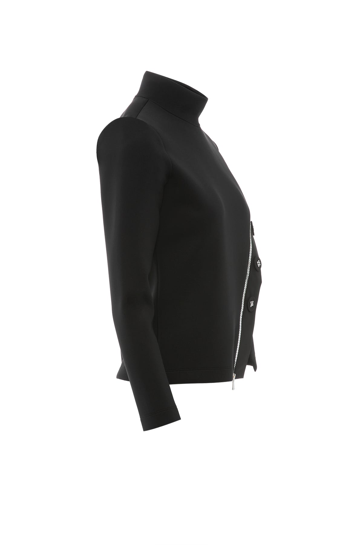 İşlemeli Düğme Detaylı Dik Yaka Scuba Uzun Kollu T-Shirt