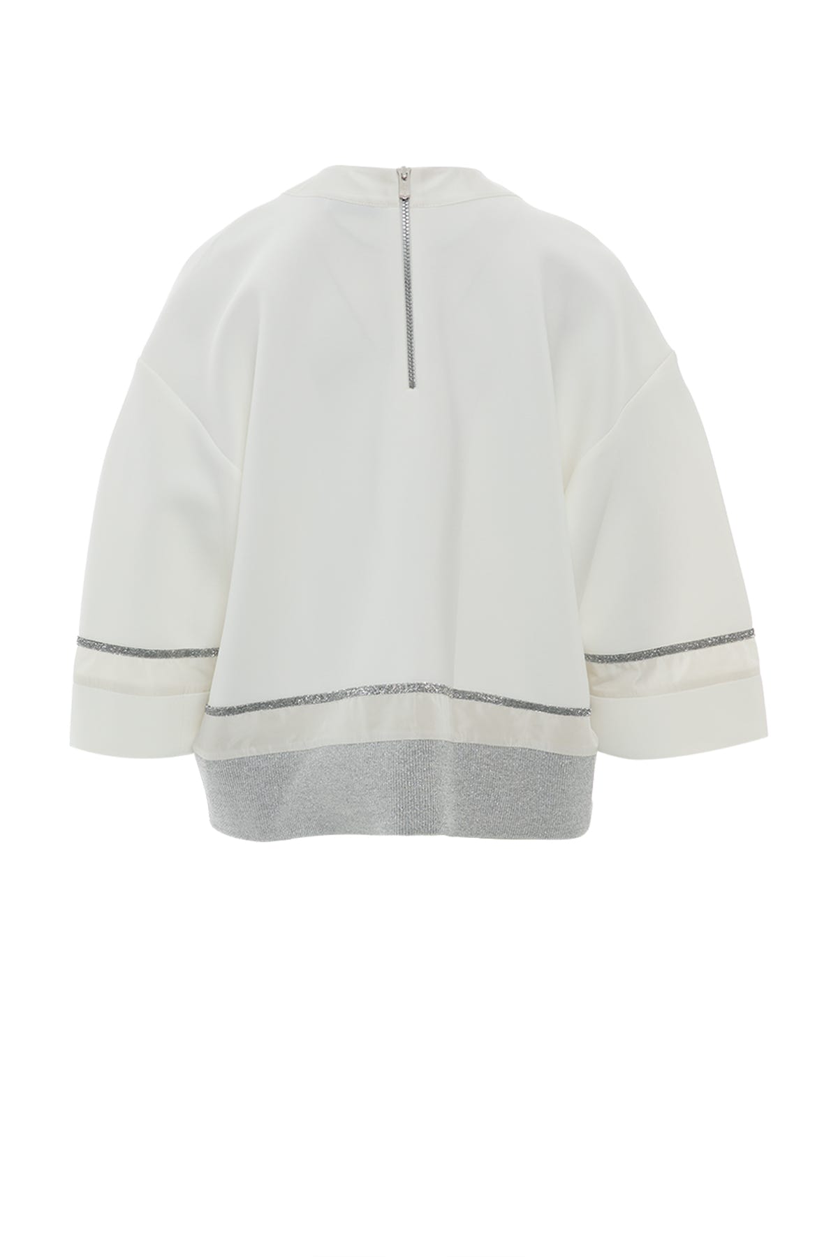 Ön Beden Baskı Detaylı Arkası Fermuarlı Scuba Bluz