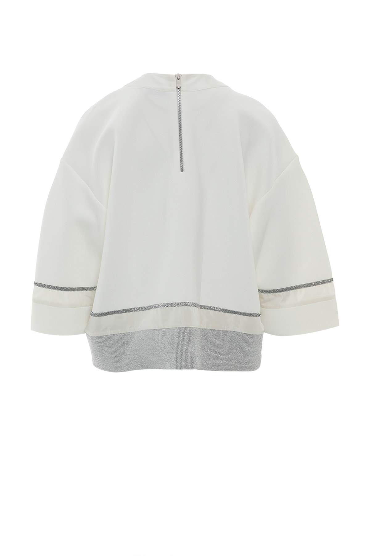 Ön Beden Baskı Detaylı Arkası Fermuarlı Scuba Bluz