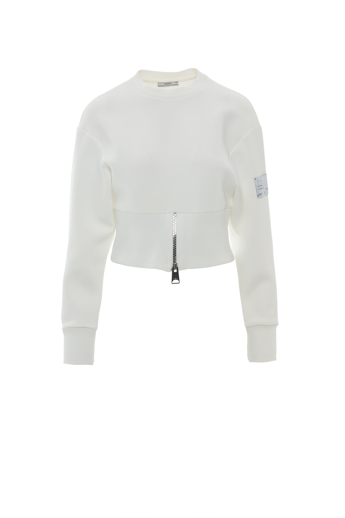 Kolu Etiket Detaylı Ön Etek Ucu Fermuarlı Sweatshirt