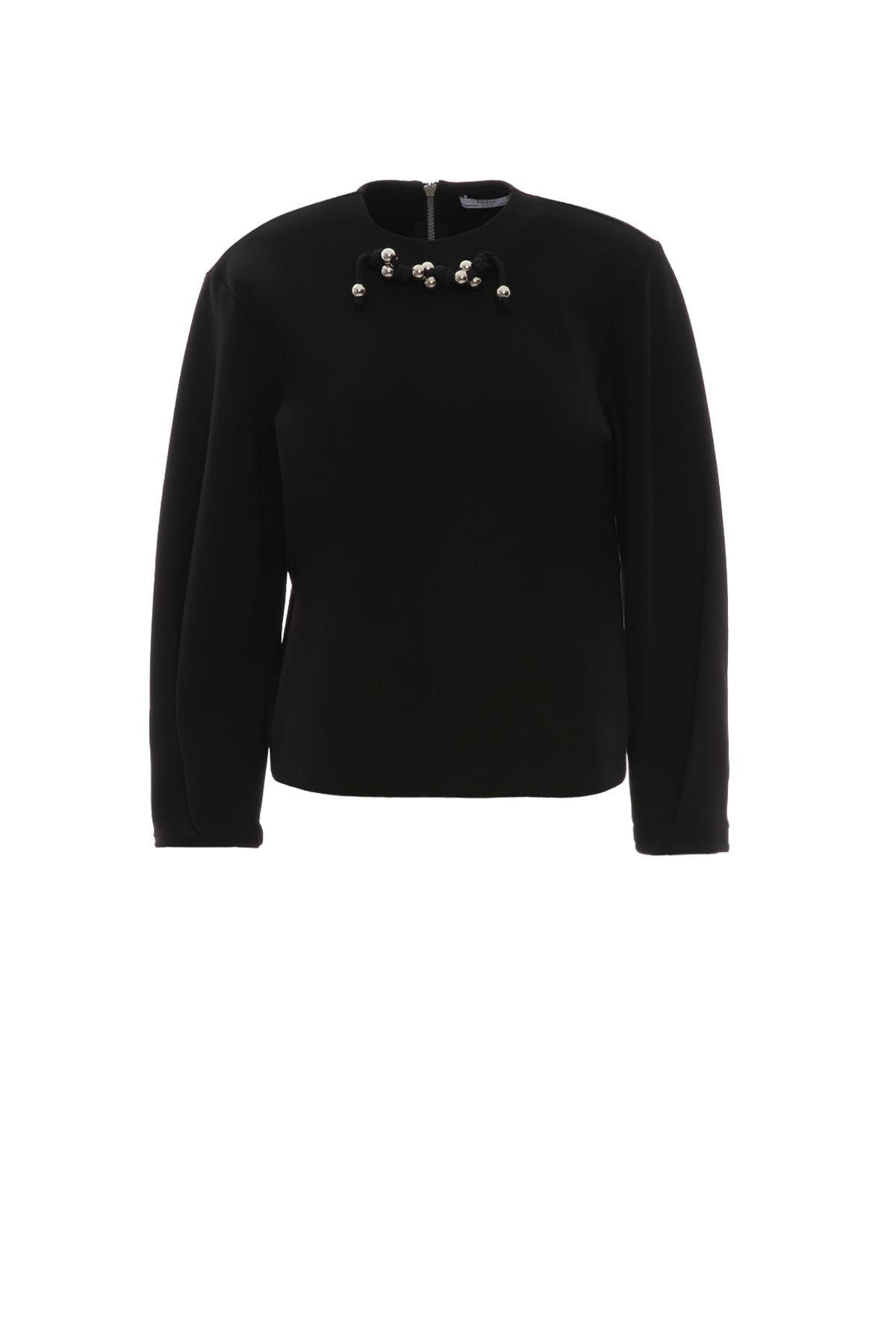 Boncuklu Kordon Detaylı Arkası Fermuarlı Bluz