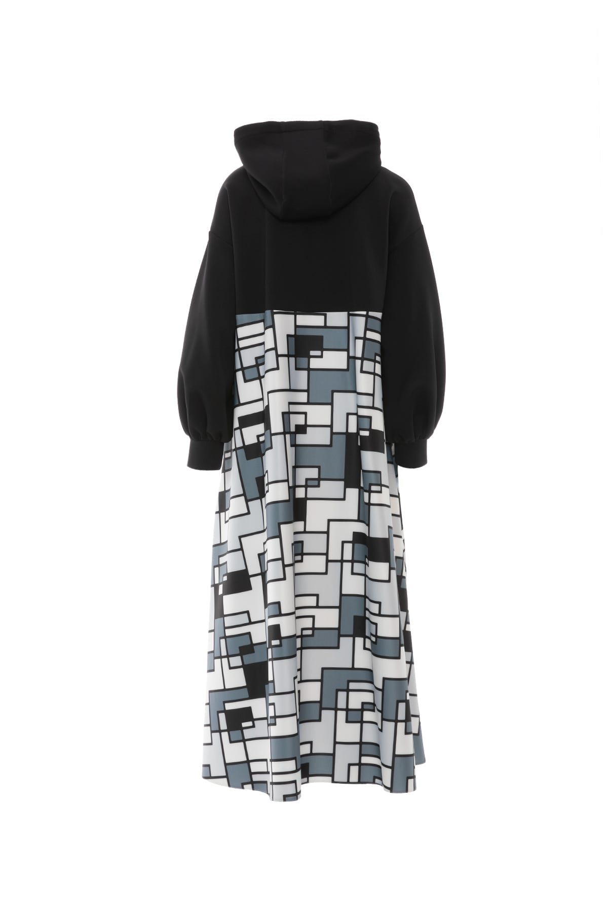 Fermuar Detaylı Kapüşonlu Özel Desen Scuba Maxi Elbise