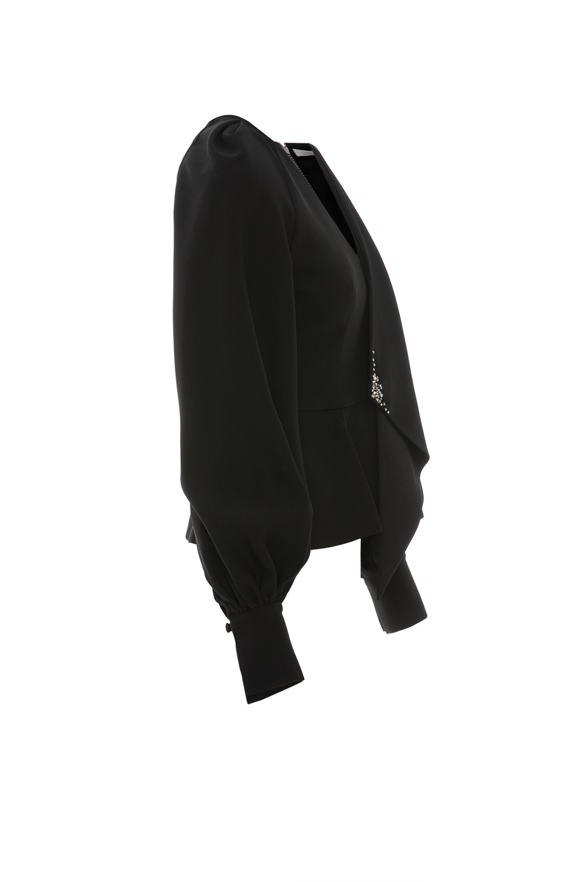 İşleme Detaylı Arkası Fermuarlı Bluz