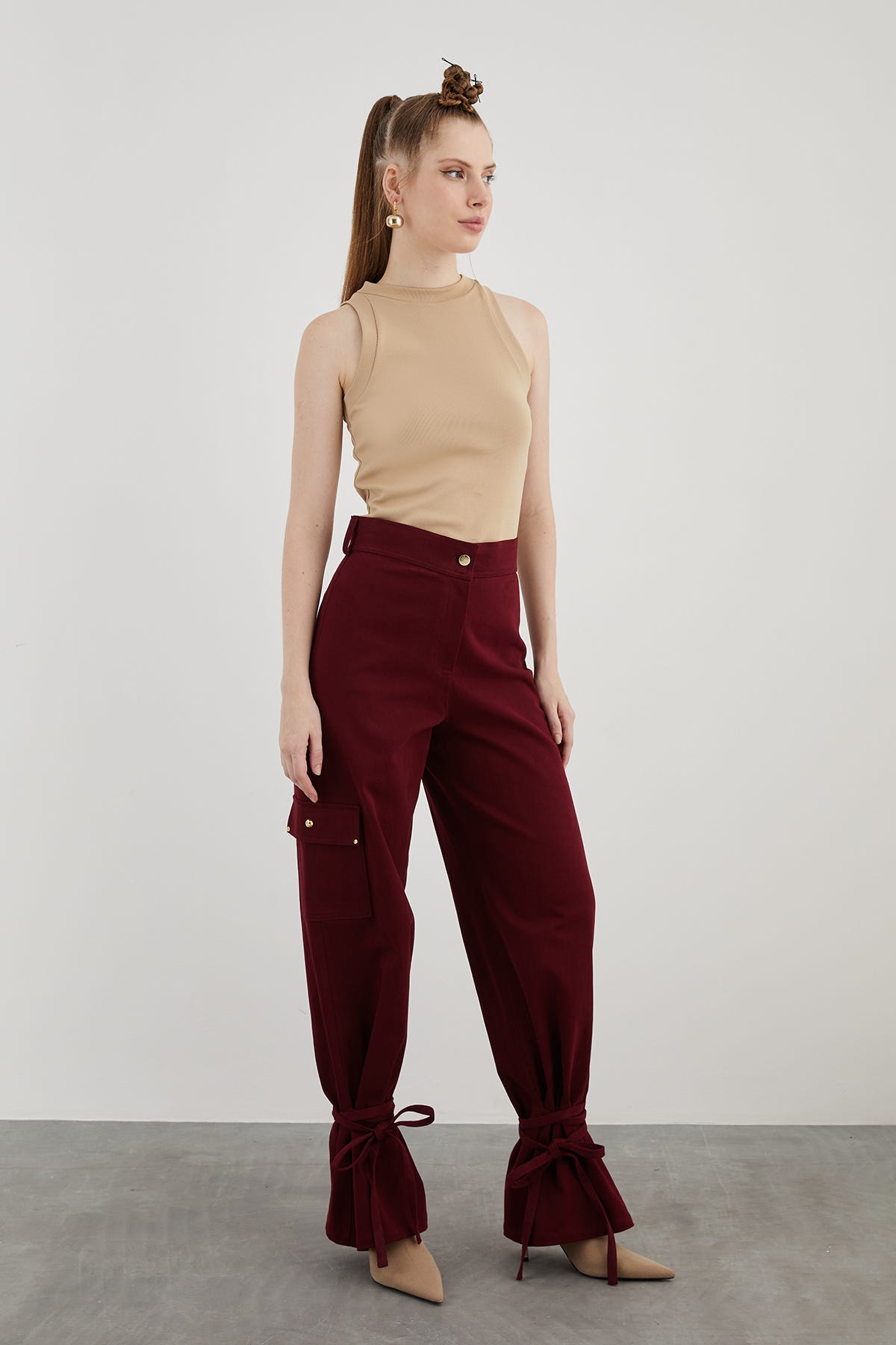 Yüksek Bel Rahat Kesim Pamuk Pantolon